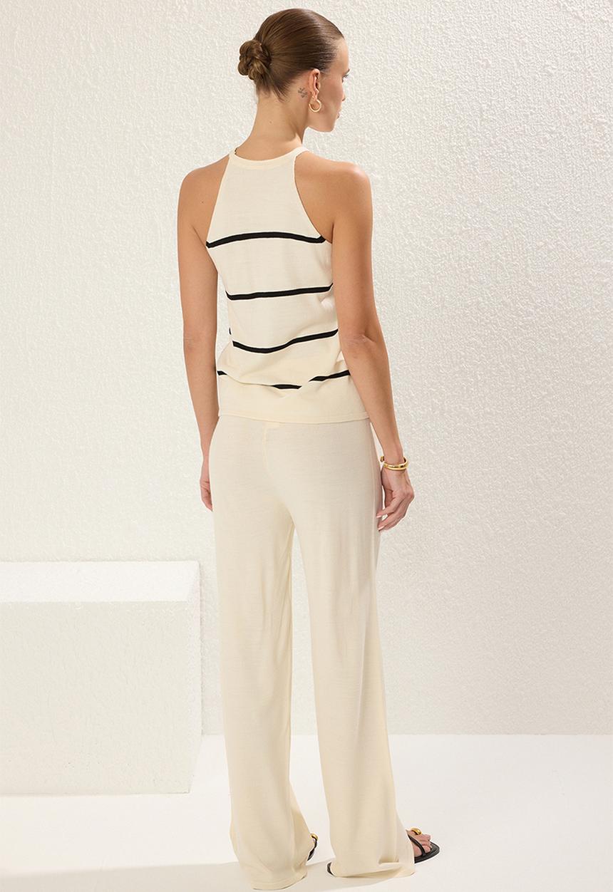 Trendyol - Ecru Striped Blouse-Pants Bottom-Top Set