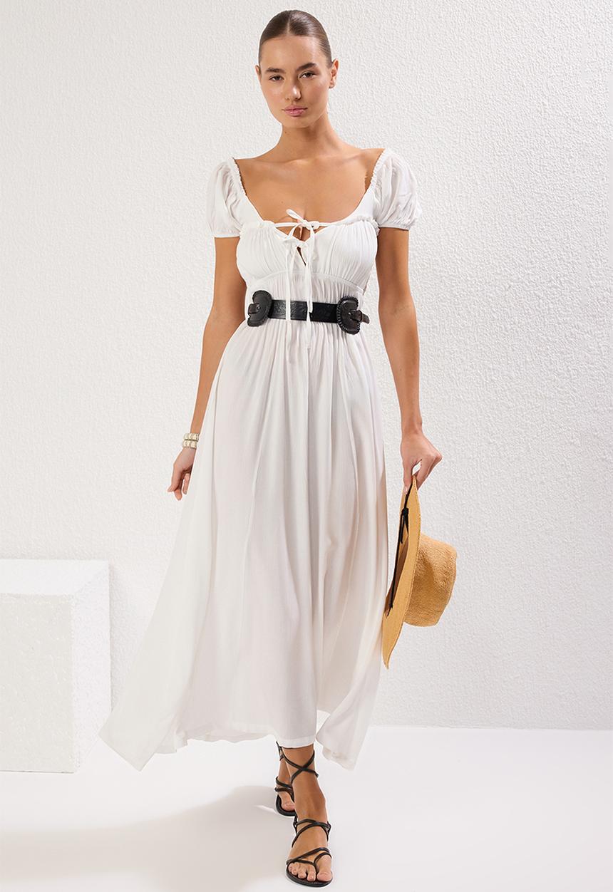 Trendyol - Maxi Woven Gypsy Detail - White