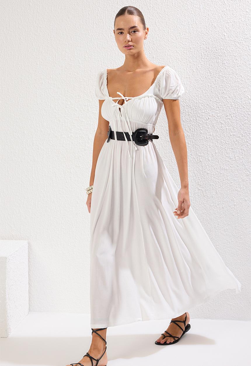 Trendyol - Maxi Woven Gypsy Detail - White