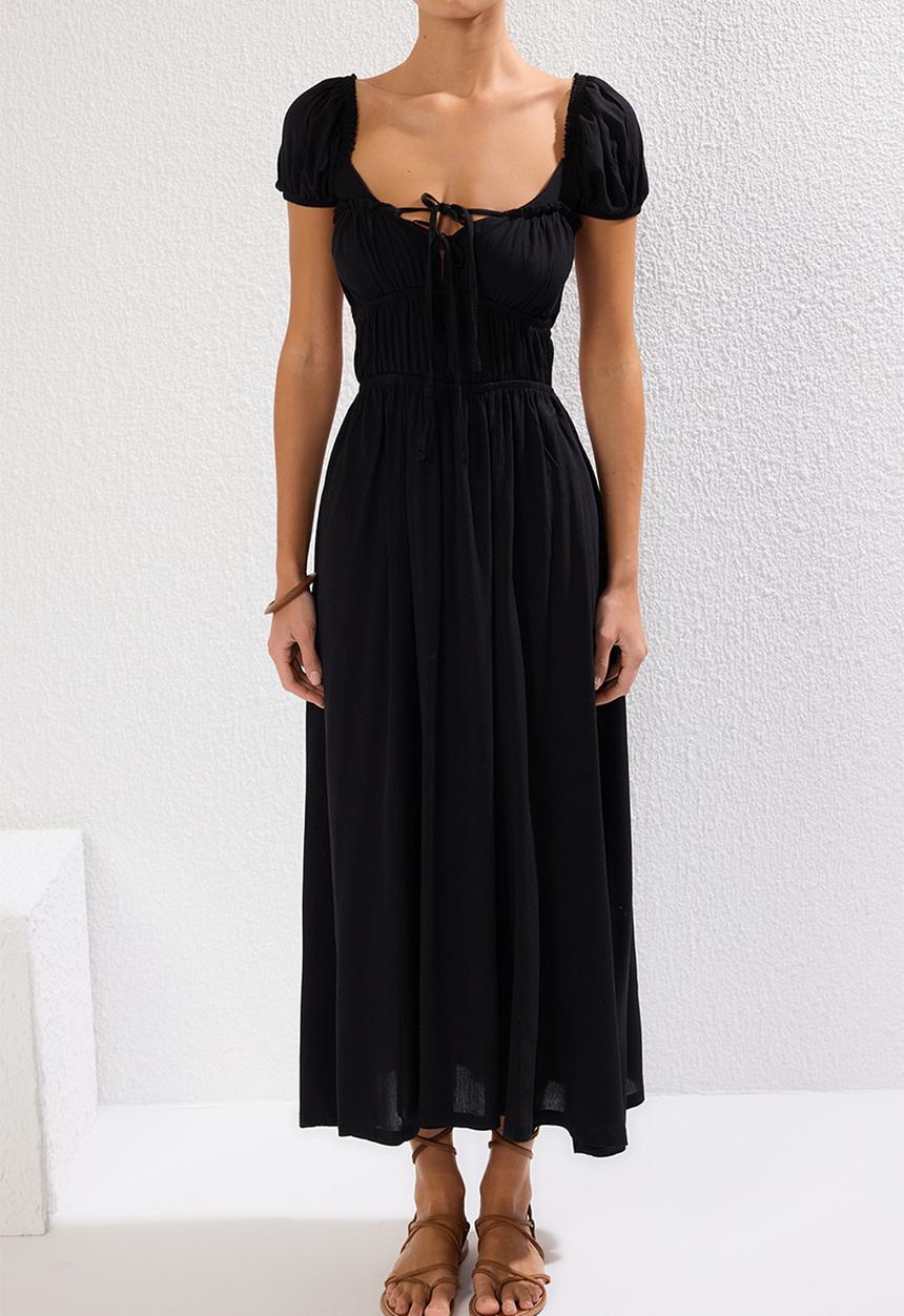Trendyol - Maxi Woven Gipsy Detail Dress - Black