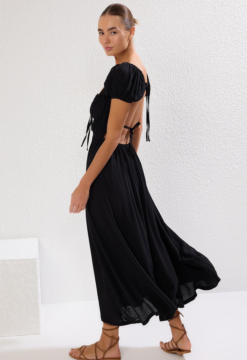 Trendyol - Maxi Woven Gipsy Detail Dress - Black