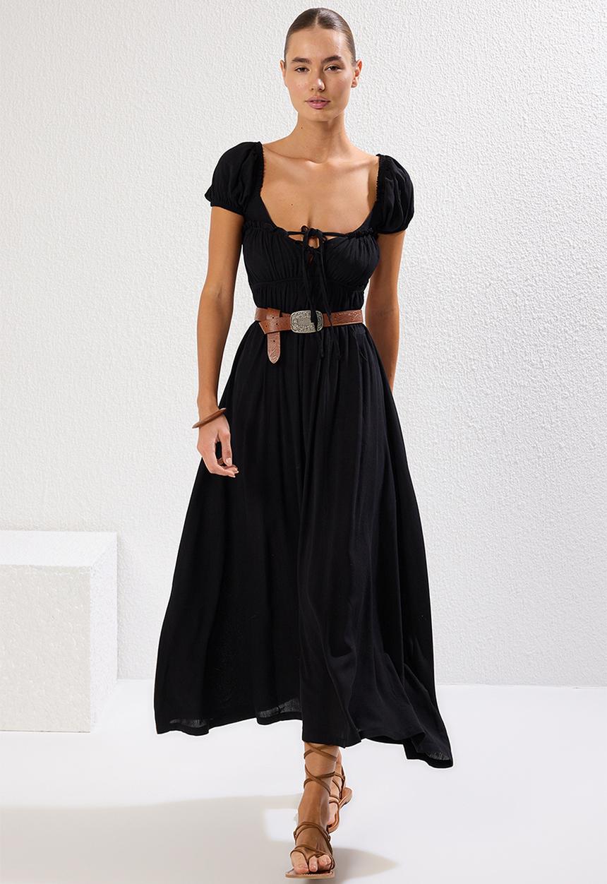 Trendyol - Maxi Woven Gipsy Detail Dress - Black