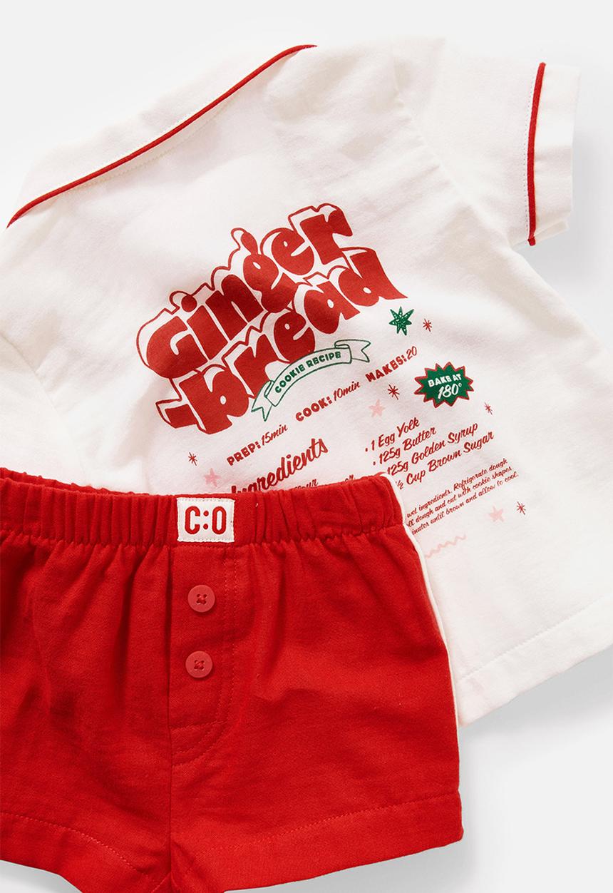 Cotton On - Baby woven pj set family christmas - varsity red/gingerbread bakery