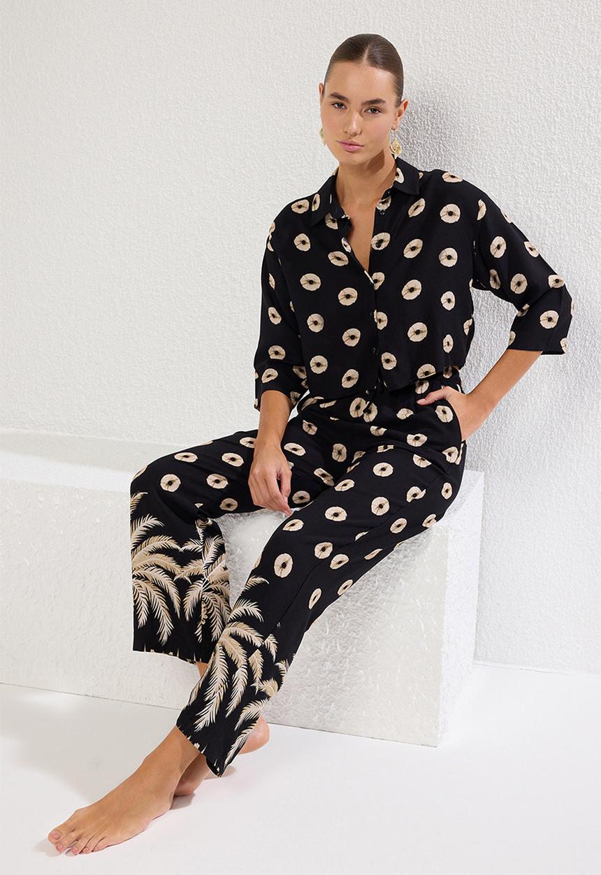Trendyol - Tropical Patterned Shirt Trousers Beach Set