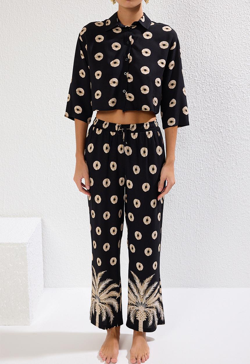 Trendyol - Tropical Patterned Shirt Trousers Beach Set