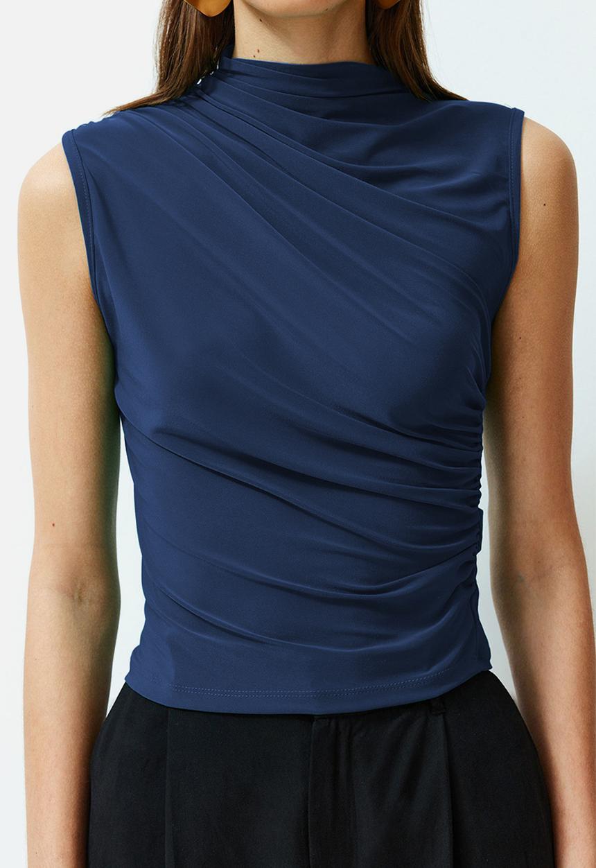 Trendyol - Gathered body-smoothing flexible knitted top- indigo