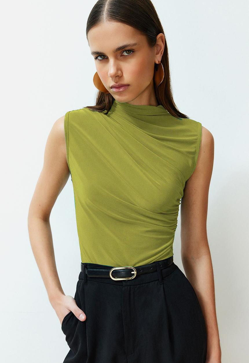 Trendyol - Gathered body-smoothing flexible knitted top -green