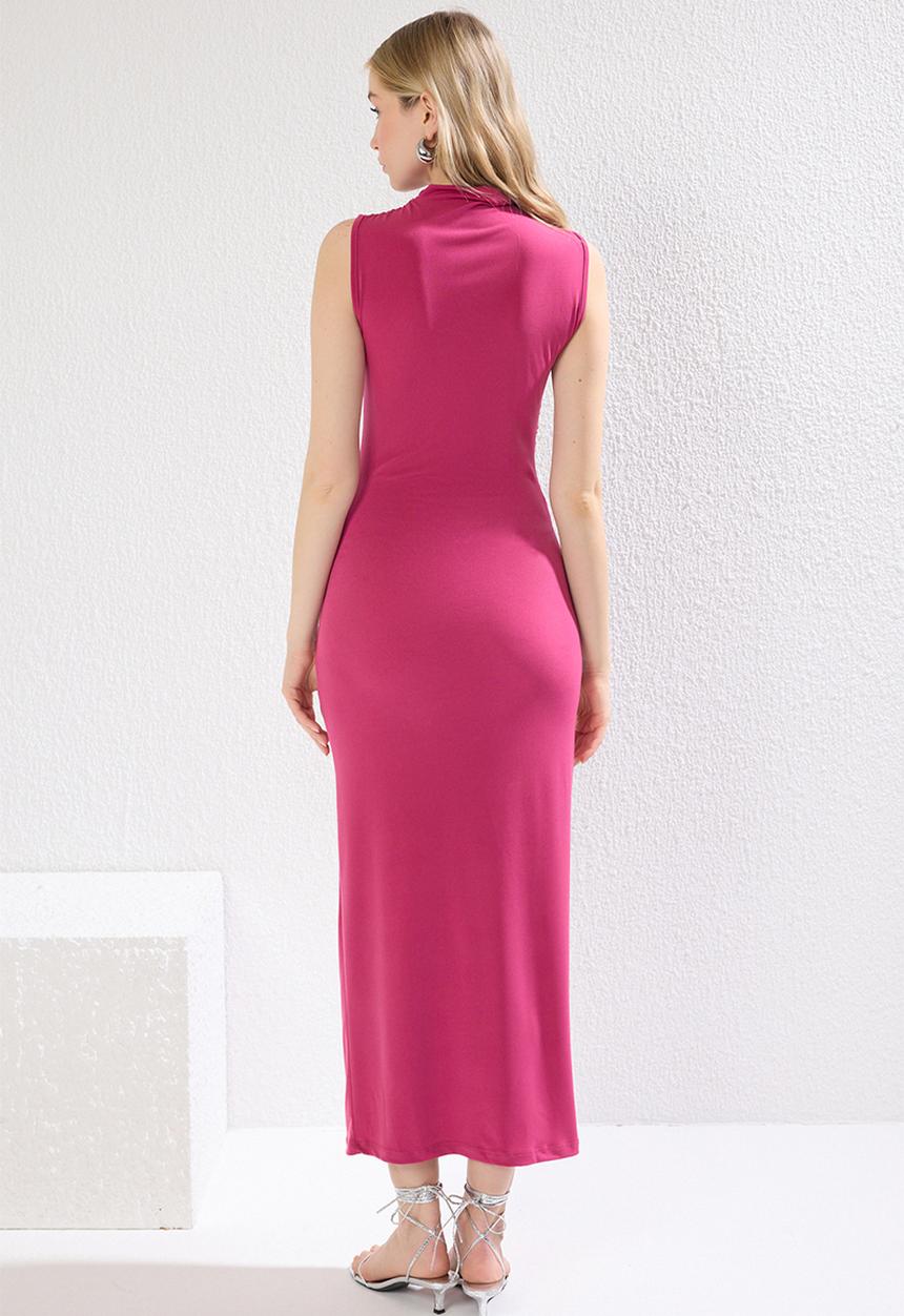 Trendyol - Plain gathered draped bodycon knit dress - fuchsia