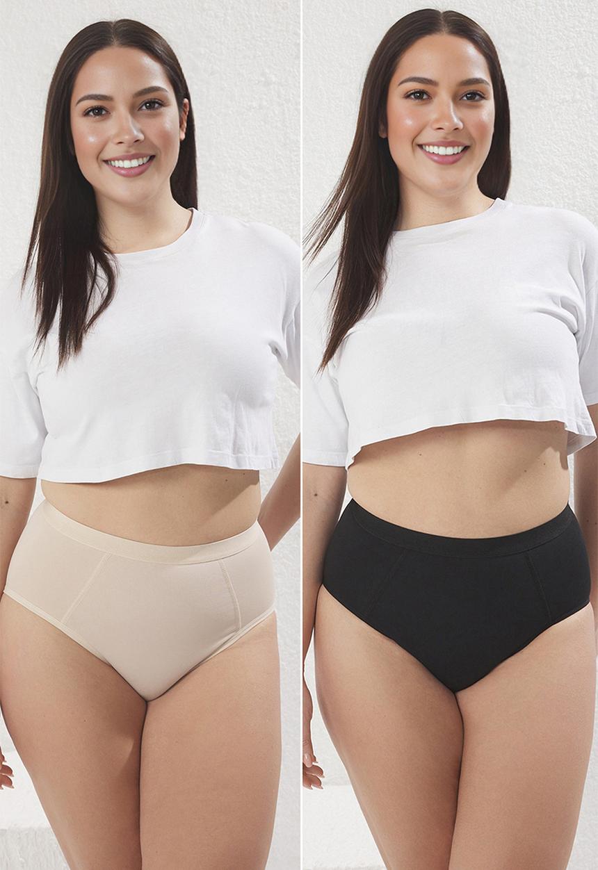 Trendyol - 2 Pack high waist gathering plus size panties - black & neutral