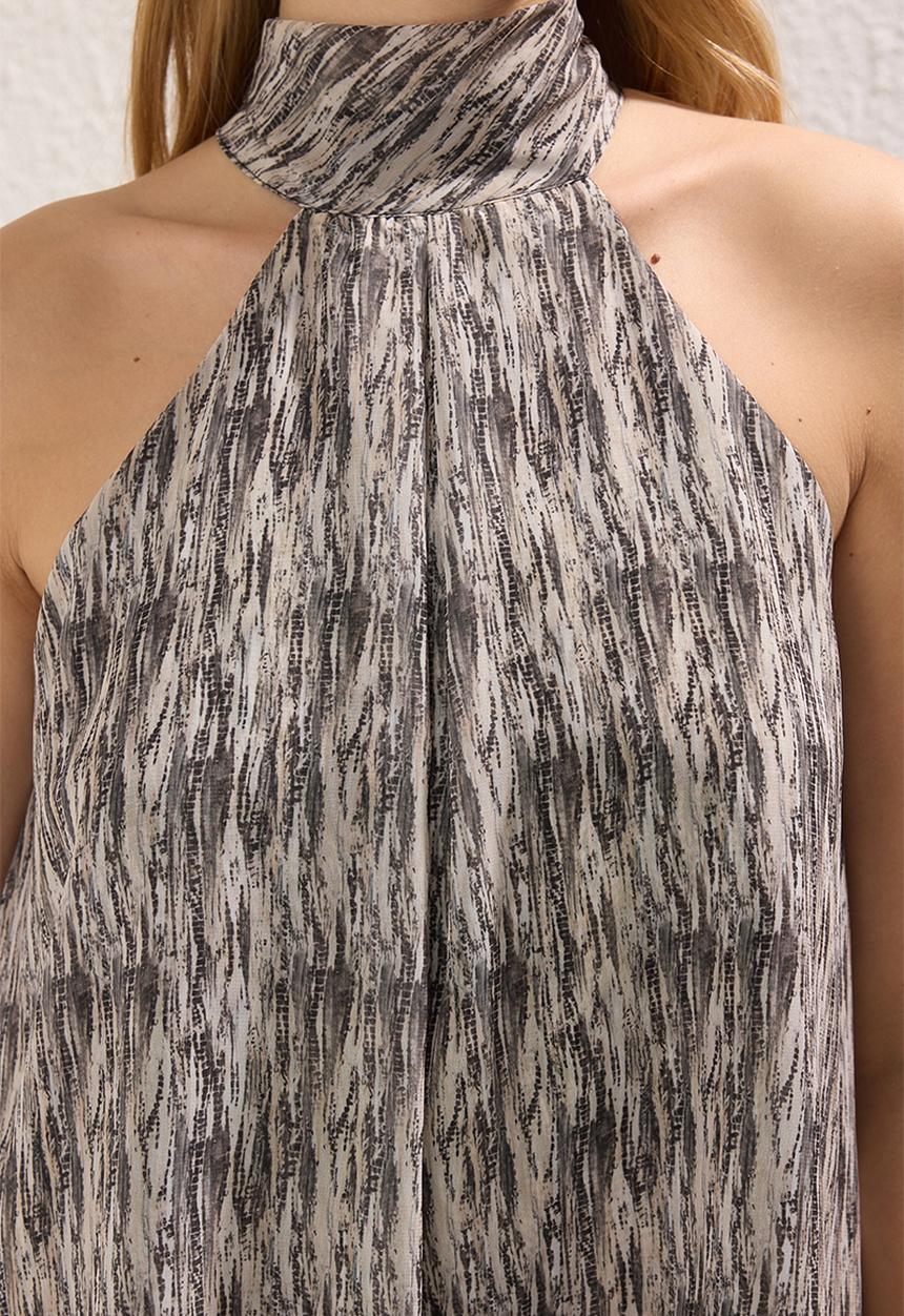 Trendyol -  Gray Tiered Skirted Chiffon Lined Mini Woven Dress - Grey