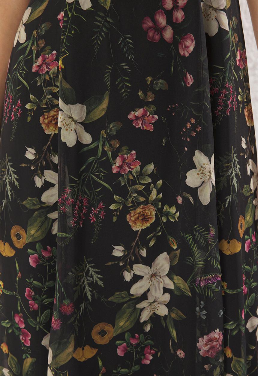 Trendyol - Floral Slit Back Chiffon Midi Woven Dress - Black