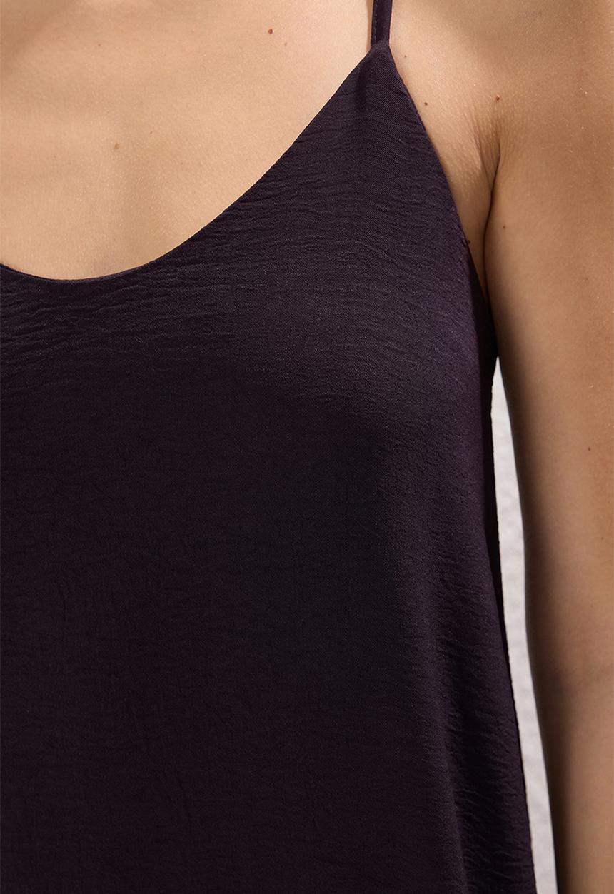 Trendyol - Straight Cut V Neck Maxi Woven Dress - plum