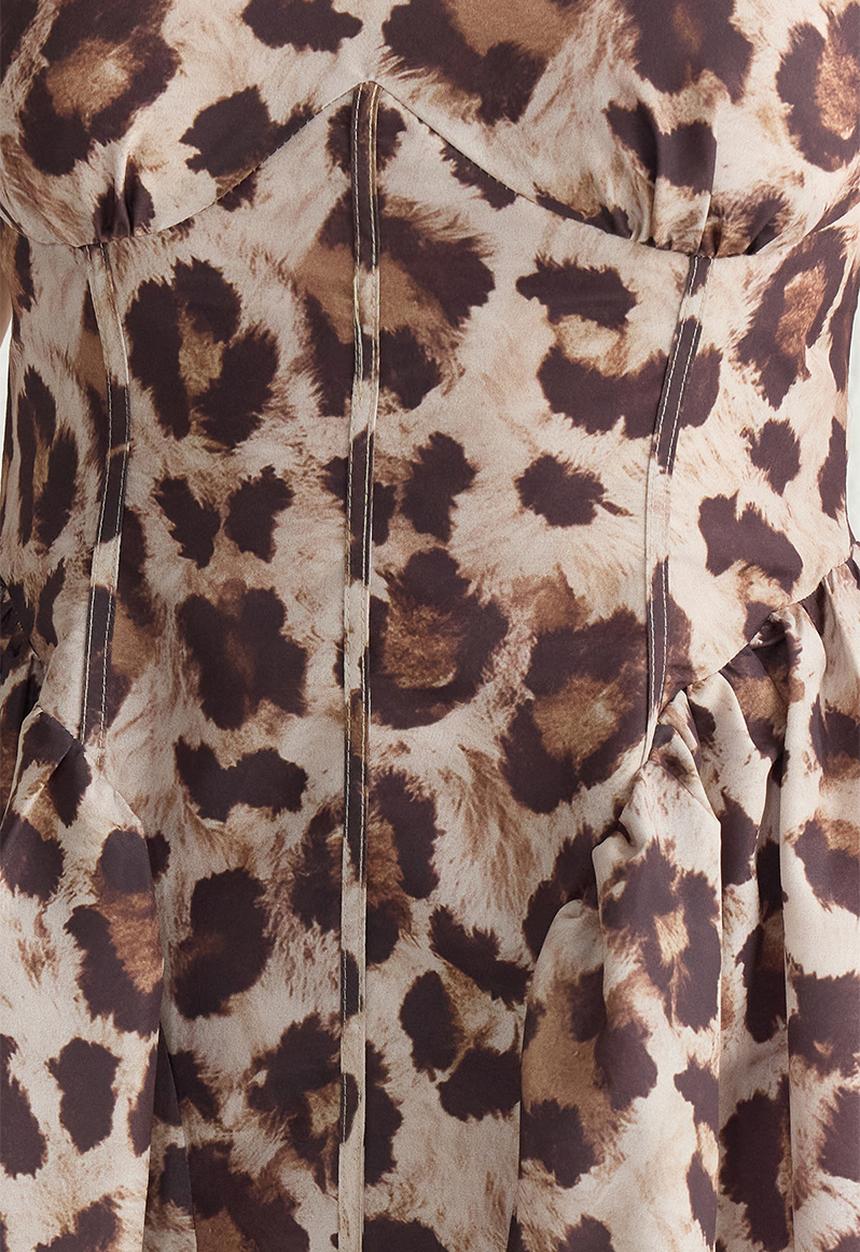 Trendyol - Flare poplin  woven mini dress - brown-multicolor