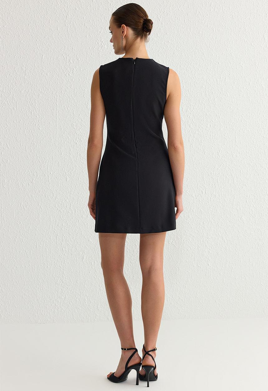 Trendyol - Shiny stone collar detailed woven mini evening dress - black