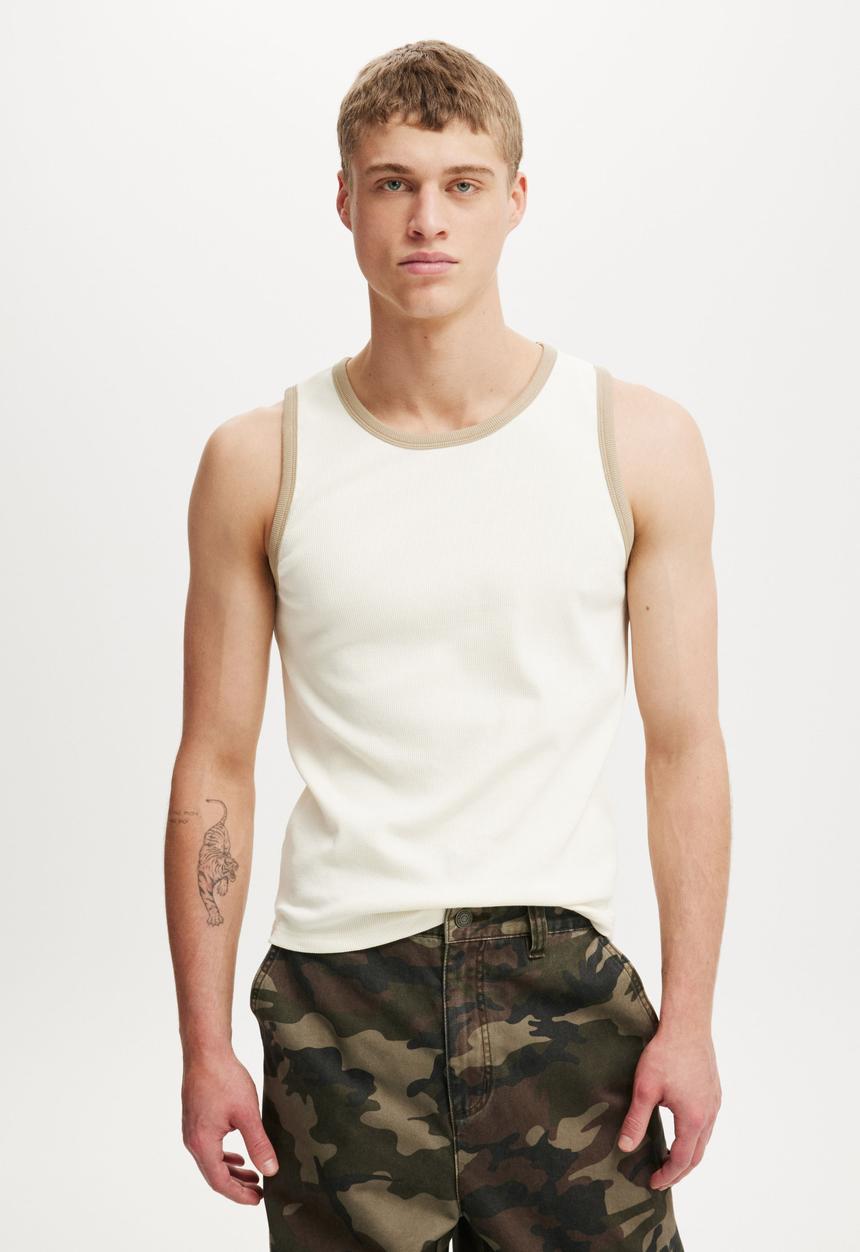 Cotton On - Rib Tank - Creampuff/Gravel Stone
