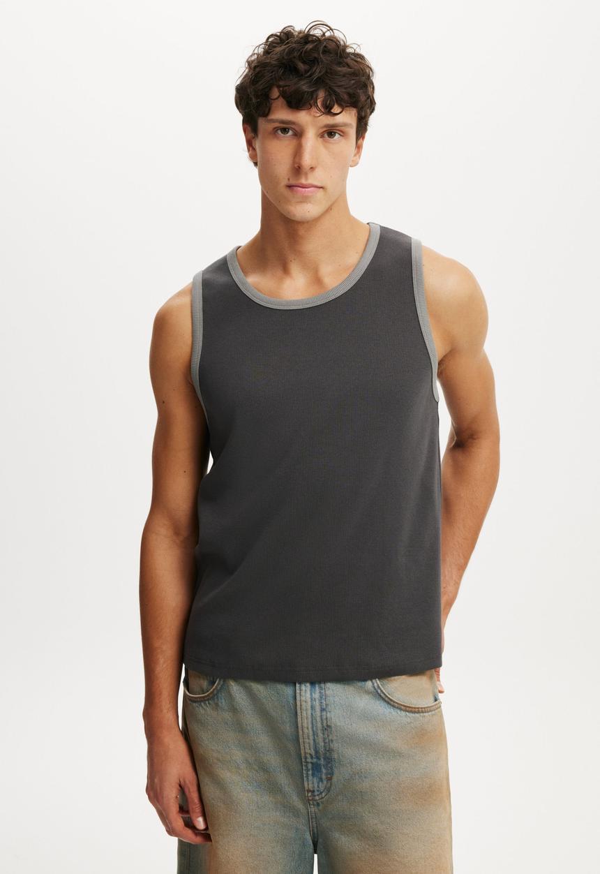 Cotton On - Rib Tank - Faded Slate / Slate Stone