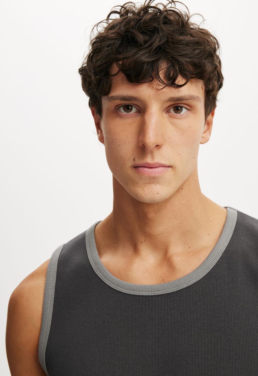 Cotton On - Rib Tank - Faded Slate / Slate Stone