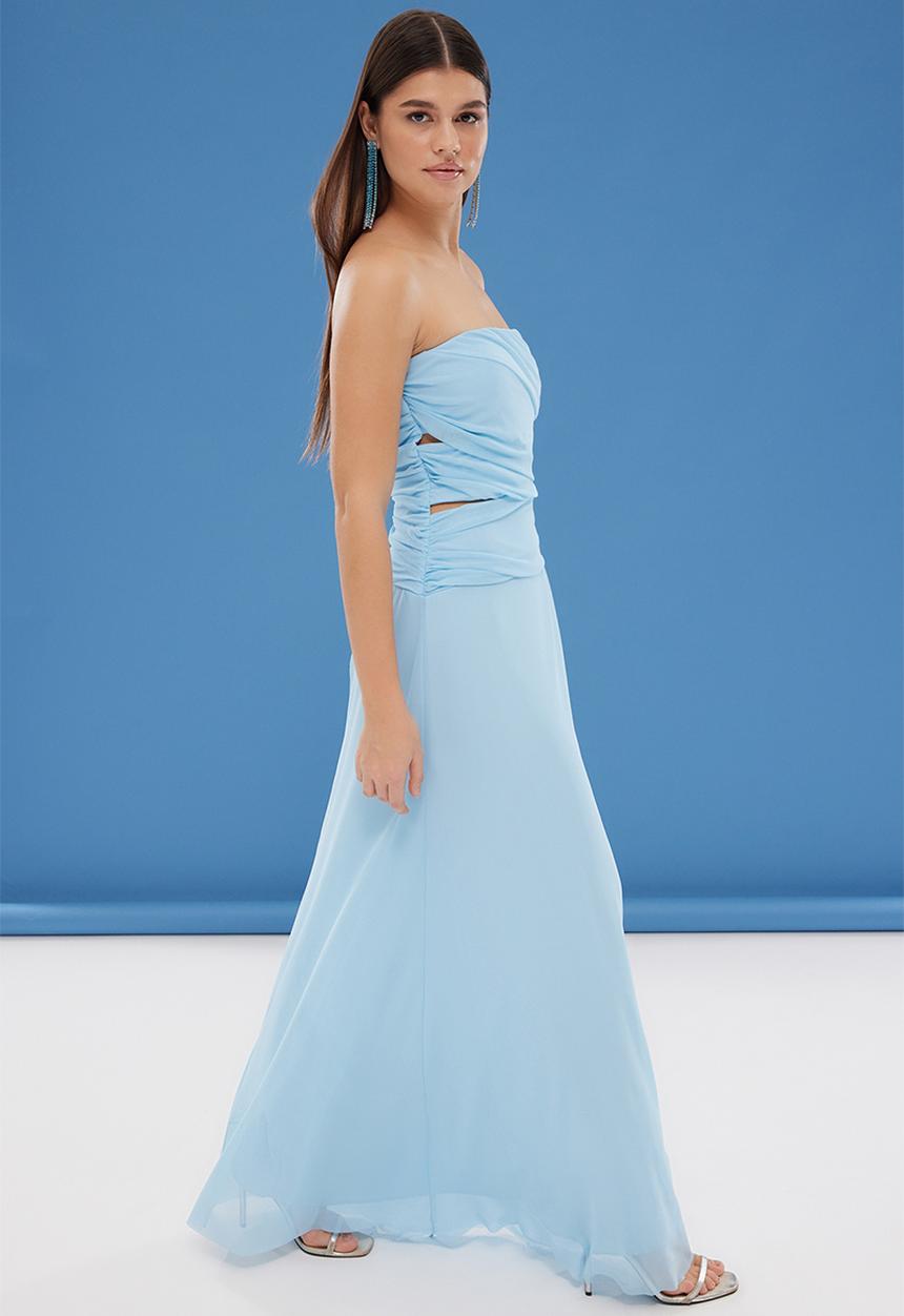 A-Line Cut Out Detailed Tulle Long Evening Dress - blue Trendyol ...