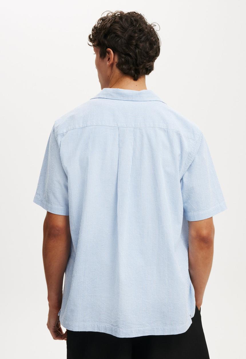 Cotton On - Riviera Short Sleeve Shirt - Blue Stripe