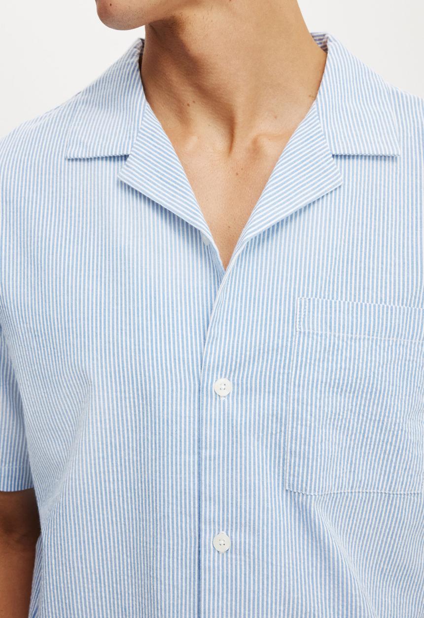 Cotton On - Riviera Short Sleeve Shirt - Blue Stripe