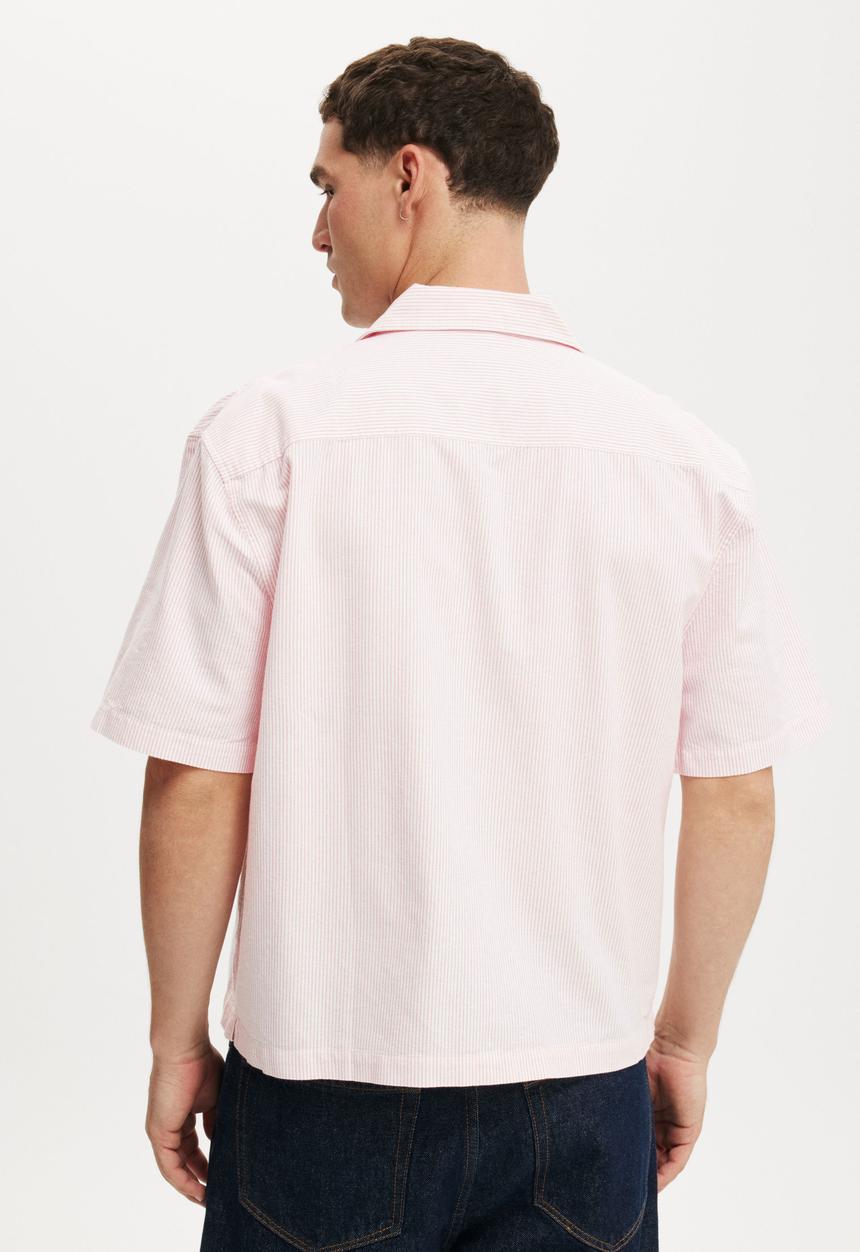 Cotton On - Ventura Short Sleeve Shirt - Pink Mini Stripe
