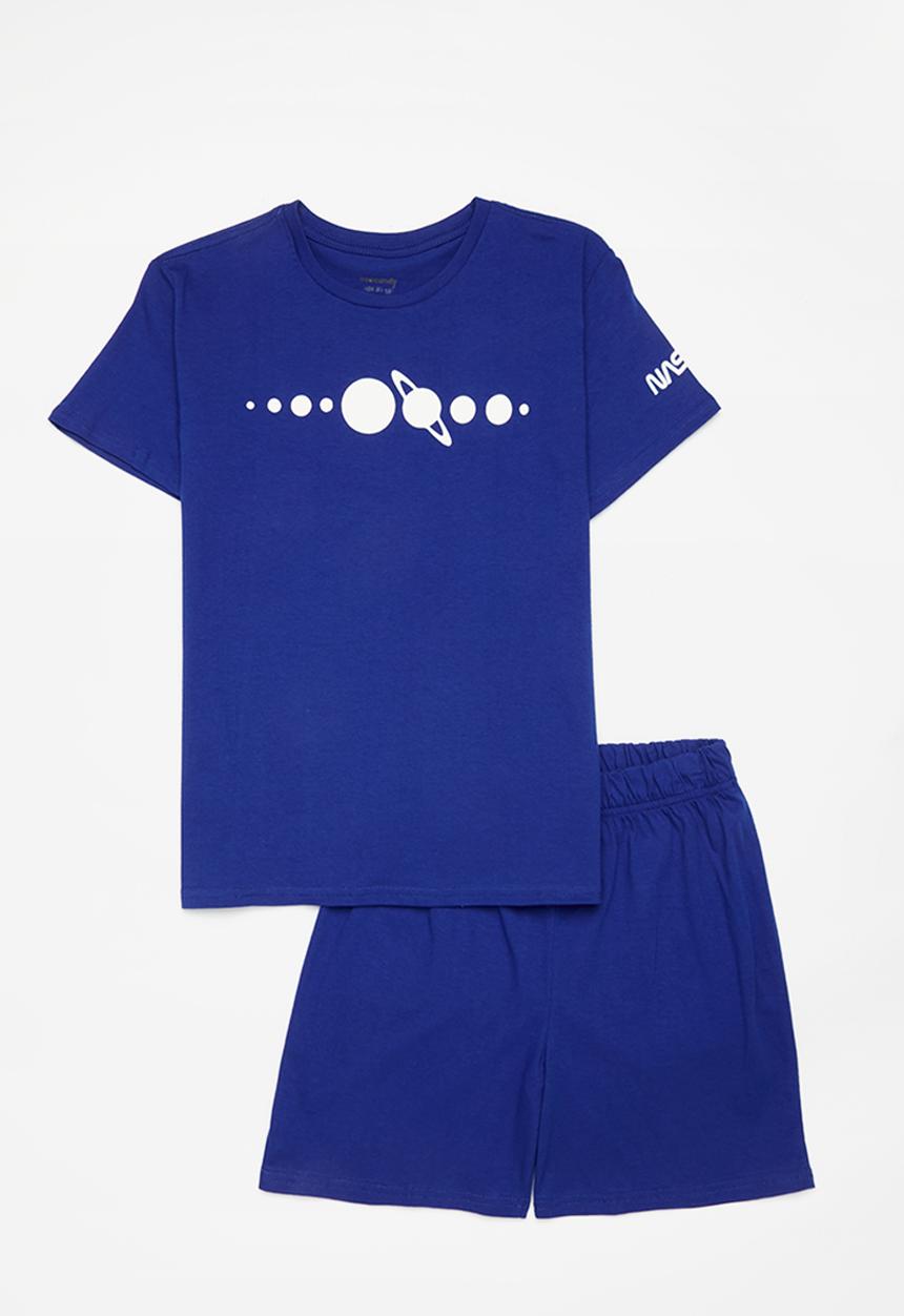 Pop Candy - Placement print and logo pj set - royal blue/nasa