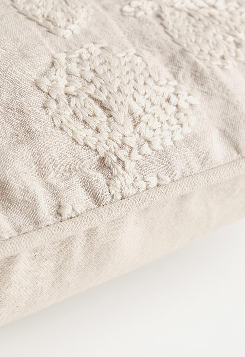 H&M - Embroidered cushion cover - light beige