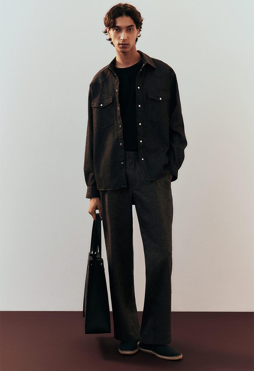 H&M - Relaxed fit linen-blend trousers - dark grey 
