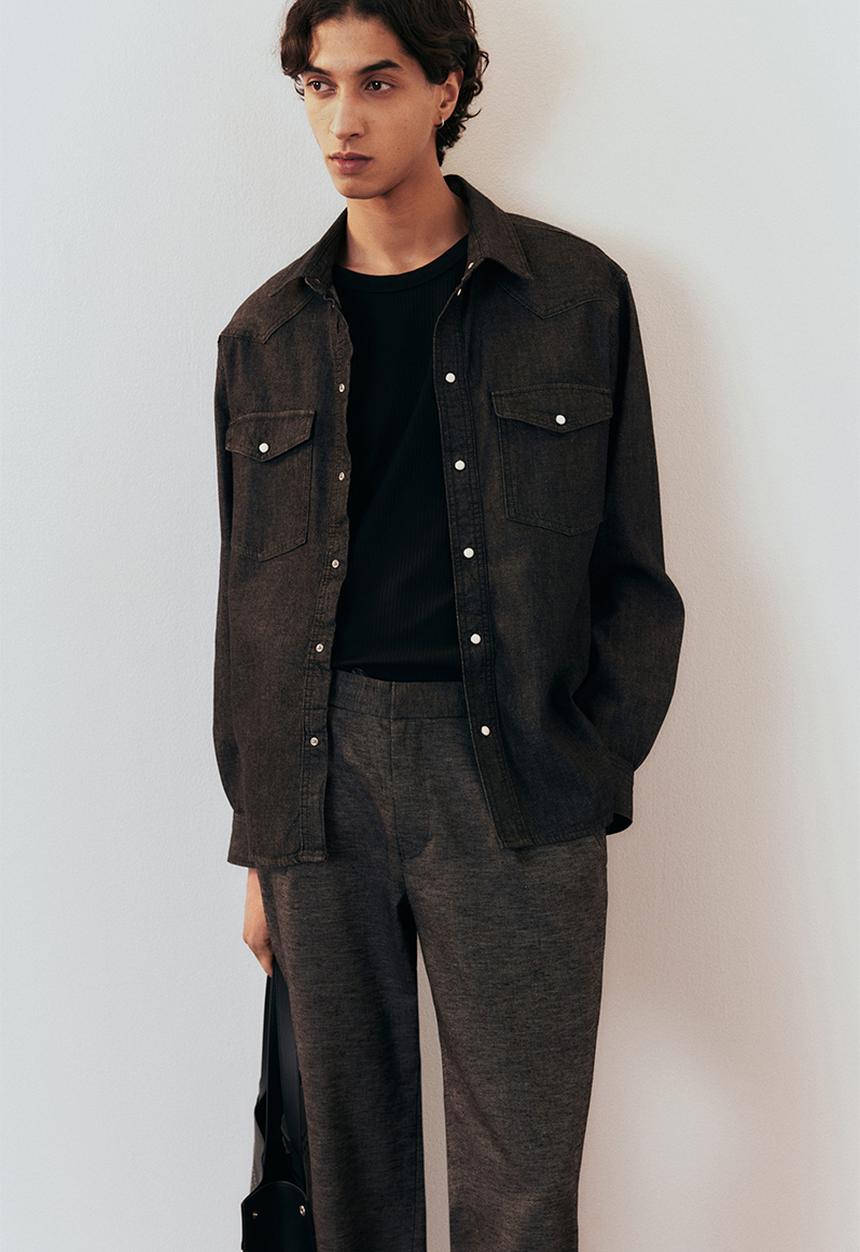 H&M - Relaxed fit linen-blend trousers - dark grey 