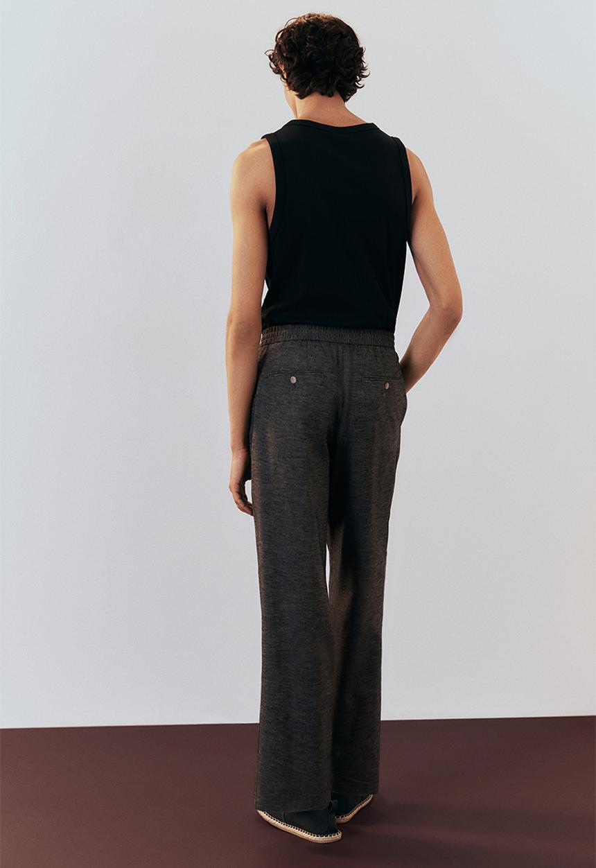H&M - Relaxed fit linen-blend trousers - dark grey 