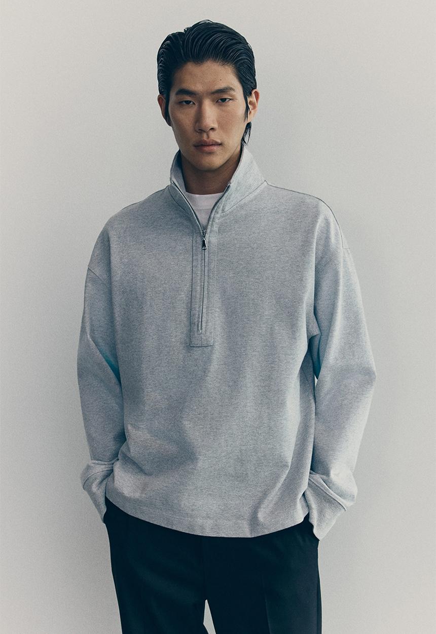 H&M - Cotton zip-top sweatshirt - grey marl