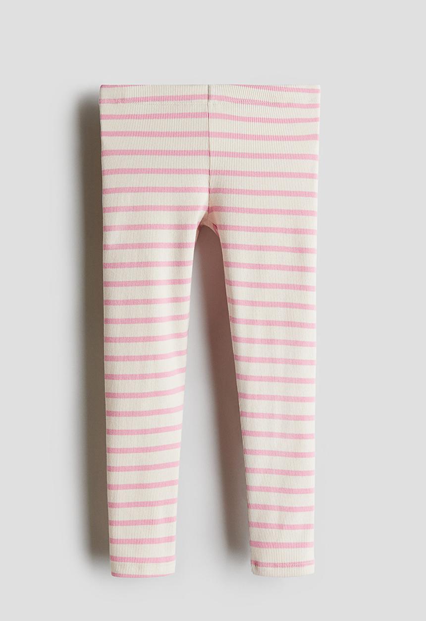 H&M - Ribbed jersey leggings - light pink striped