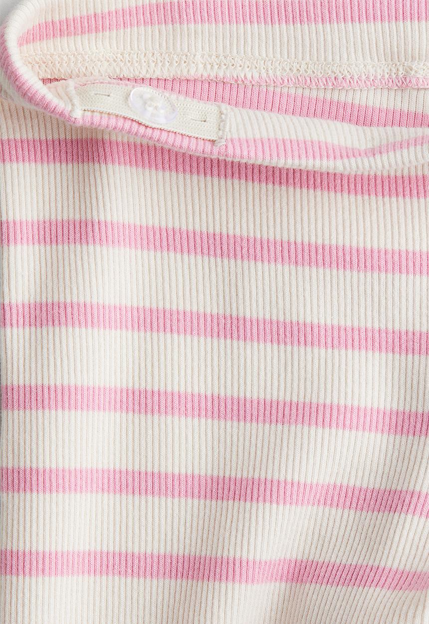 H&M - Ribbed jersey leggings - light pink striped