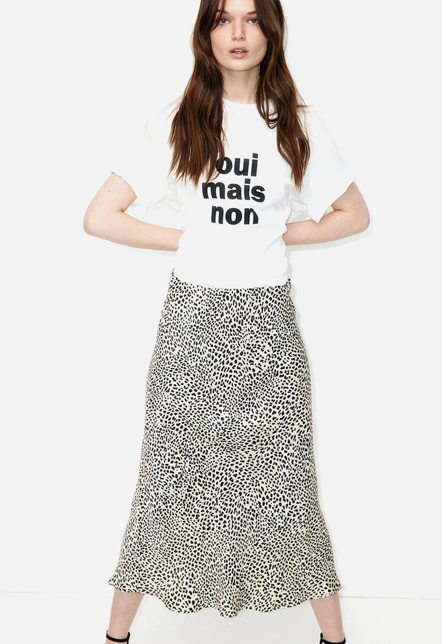 H&M - Midi skirt - light beige/leopard print