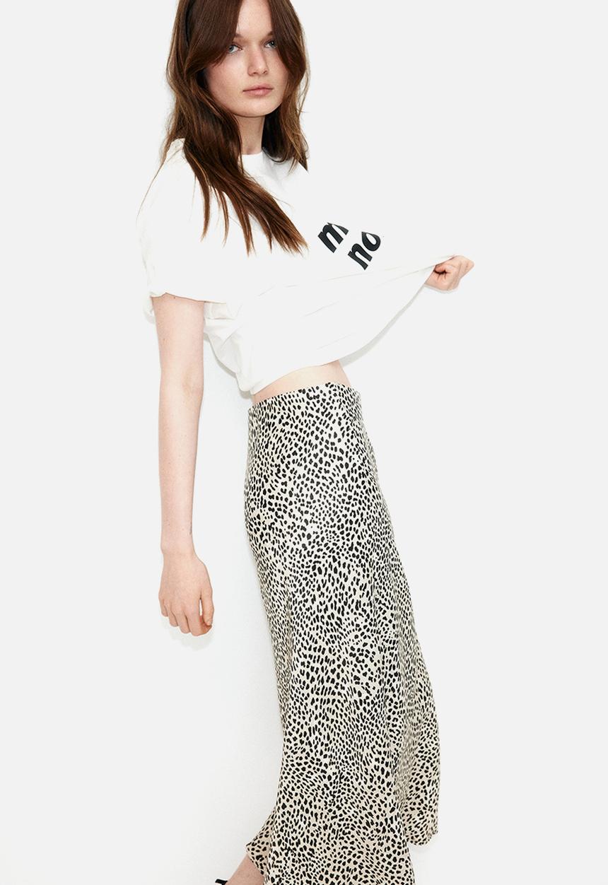 H&M - Midi skirt - light beige/leopard print