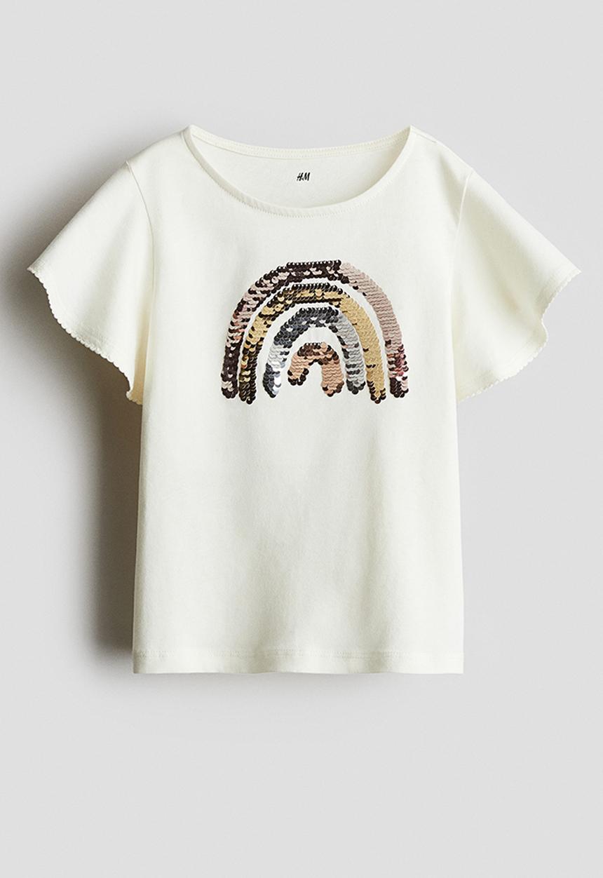 H&M - Sequin-motif top - white rainbow