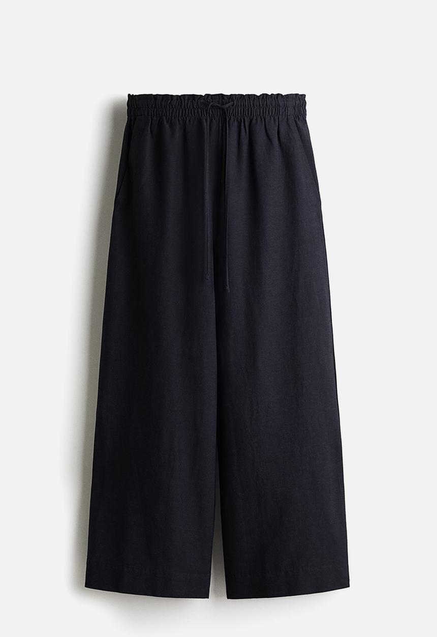 H&M - Cropped linen-blend trousers - navy blue