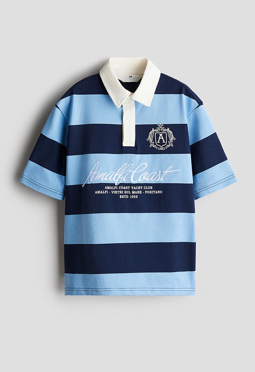 H&M - Text-motif polo shirt - blue amalfi coast