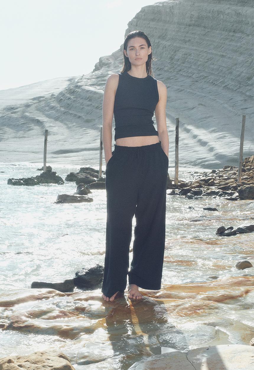 H&M - Cropped linen-blend trousers - navy blue
