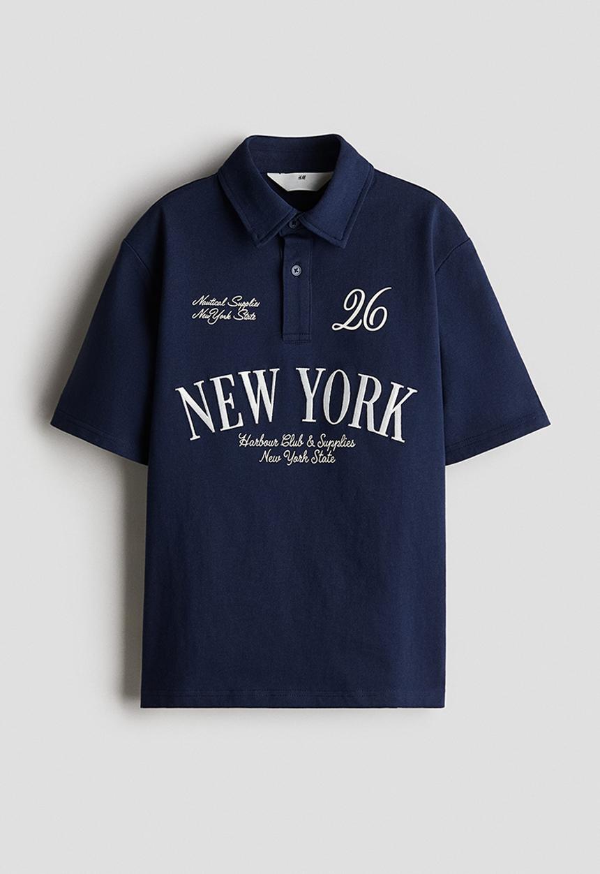 H&M - Text-motif polo shirt - navy blue new york 