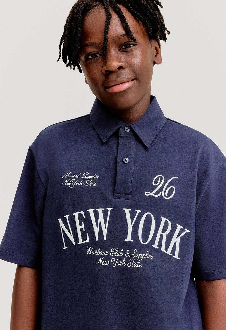 H&M - Text-motif polo shirt - navy blue new york 