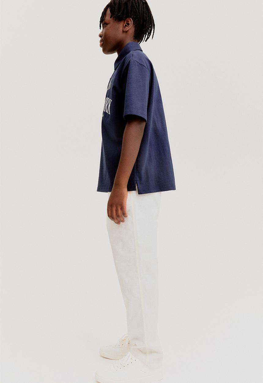 H&M - Text-motif polo shirt - navy blue new york 