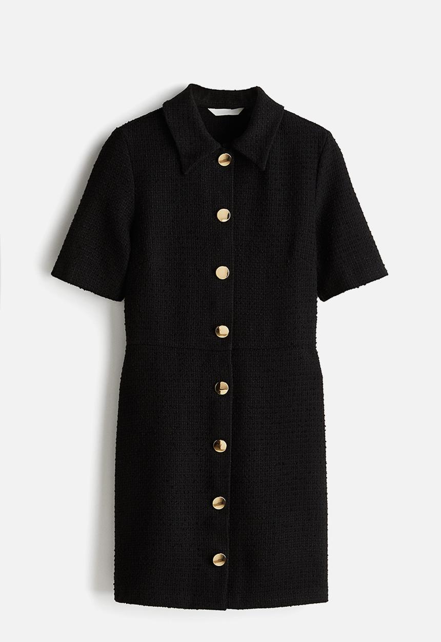 H&M - Button-front bouclé dress - black