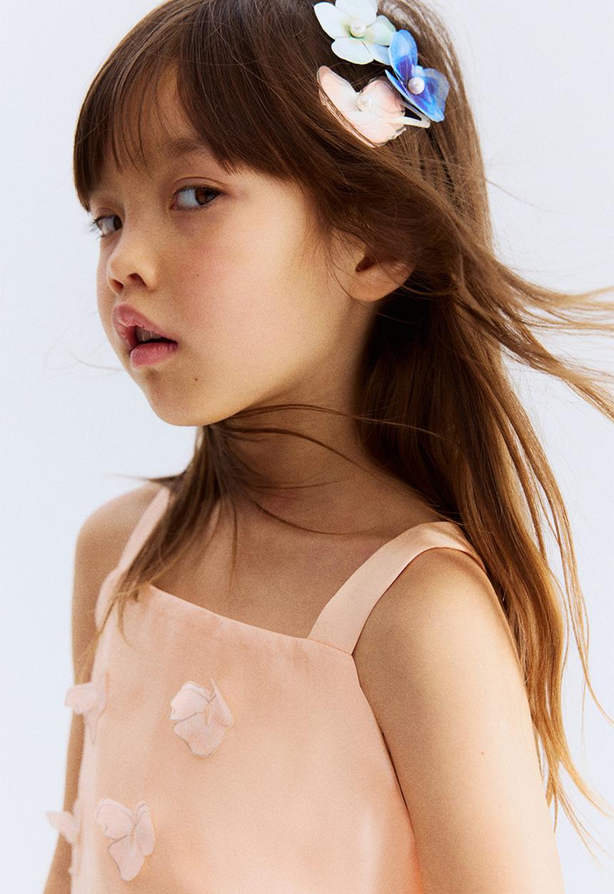 H&M - Appliquéd organza dress - peach