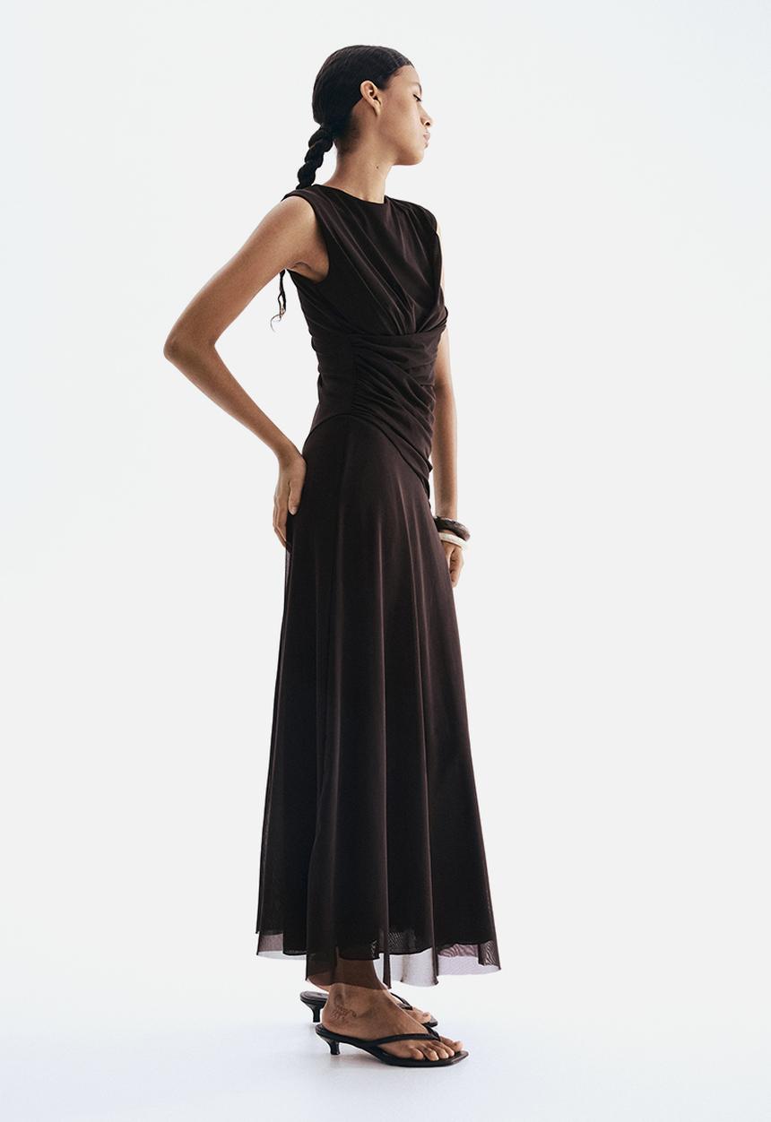 H&M - Draped mesh dress - dark brown