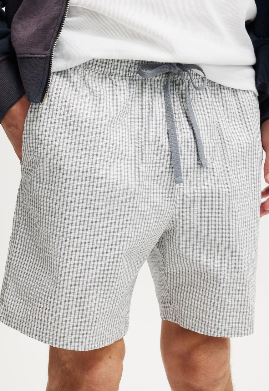Cotton On - Easy Short - Mid Blue Seersucker Check