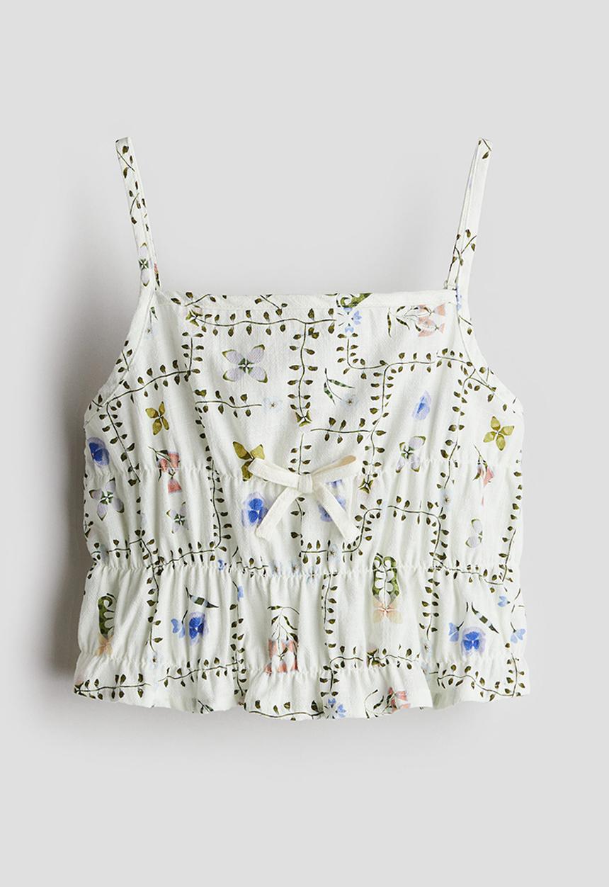H&M - Smocked strappy top - white floral 