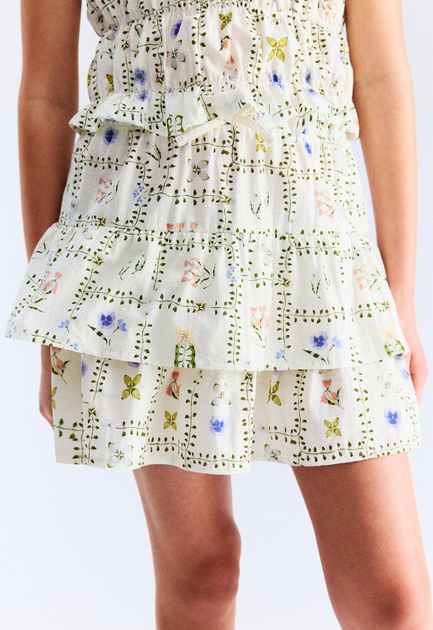 H&M - Printed tiered skirt - white floral