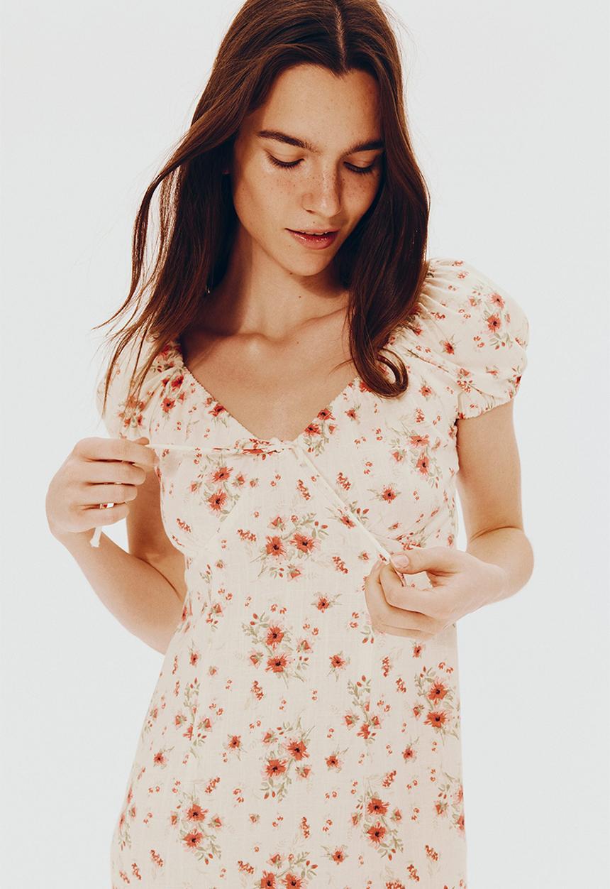 H&M - Tie-detail maxi dress - white/floral