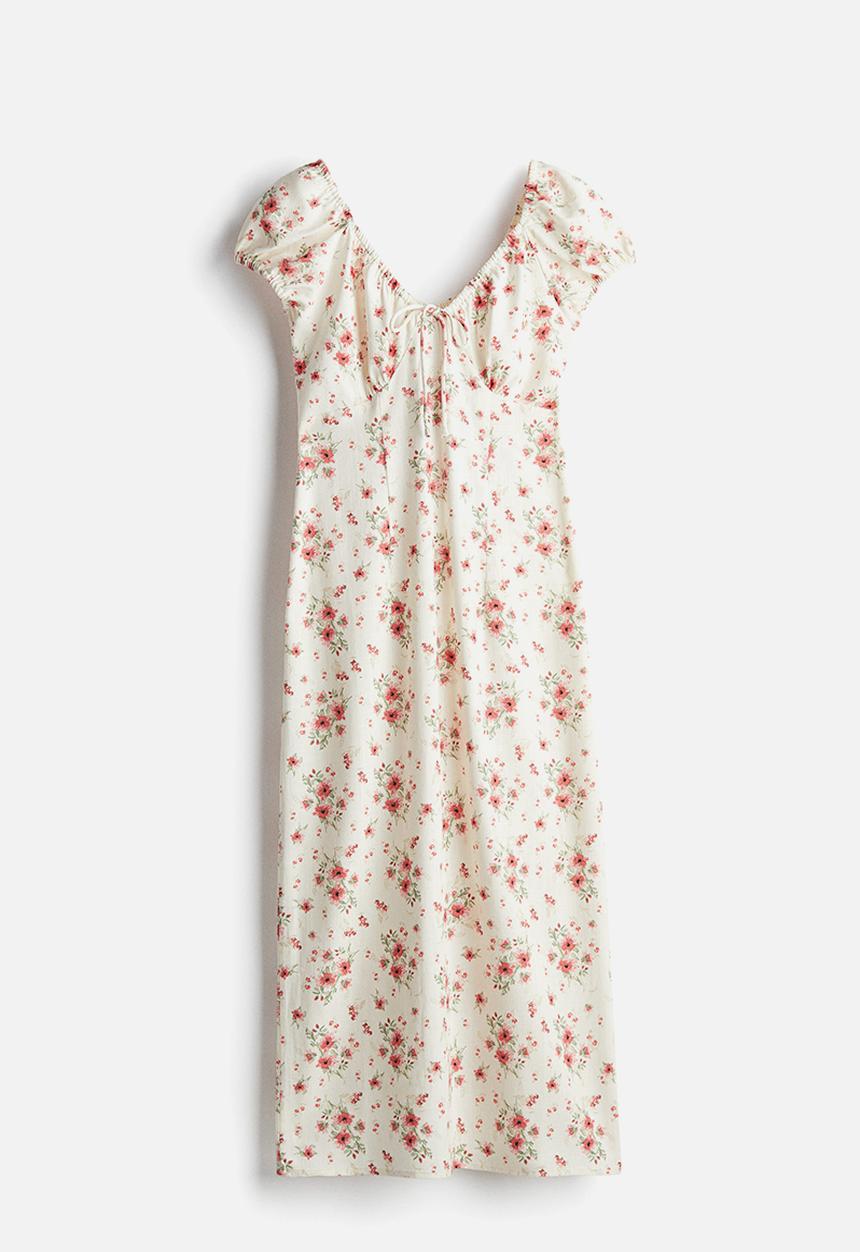 H&M - Tie-detail maxi dress - white/floral